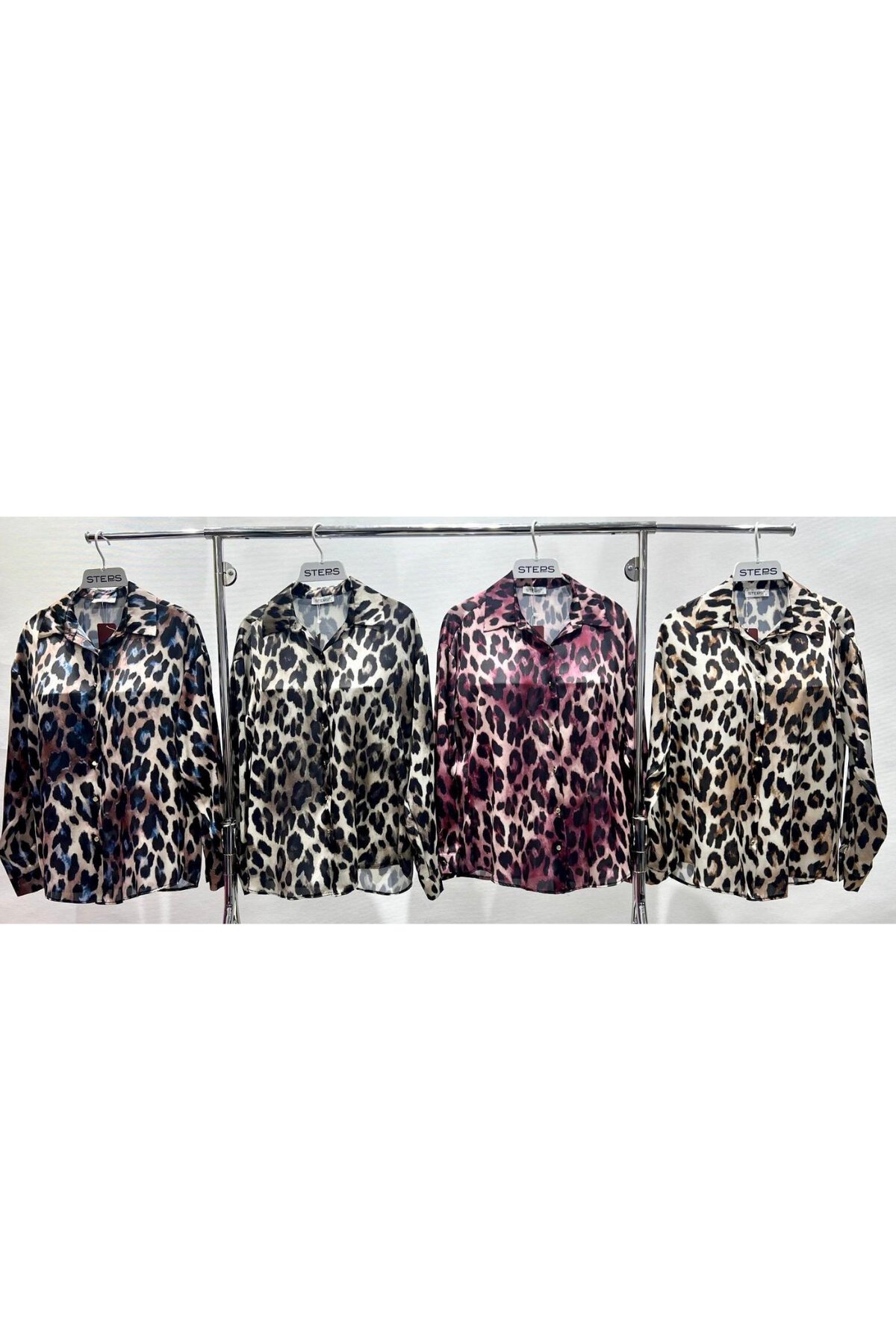 Leopar Desenli Saten Gömlek